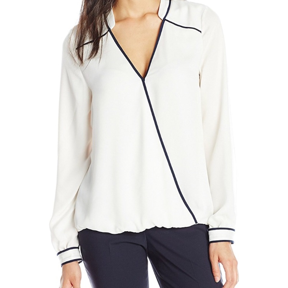 Adrianna Papell Asymmetric Wrap Front Top Piping